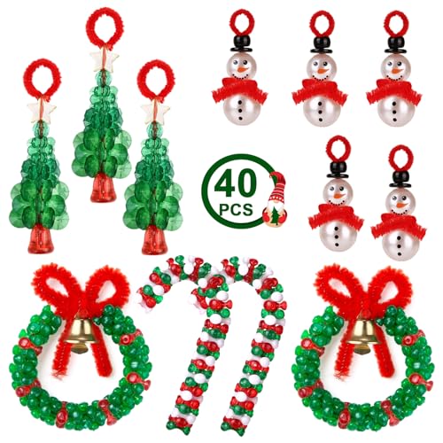 LIHAO 40-Piece Christmas Craft Kit for Teens and Kids – Beaded Ornaments & Wreath