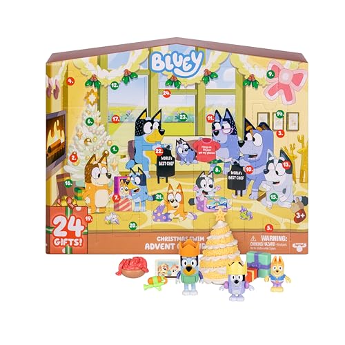 Bluey Christmas Swim 24-Day Advent Calendar Toy Playset with Mini Figures