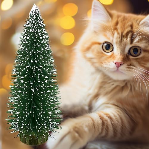 Yahpetes 8 Pcs Mini Christmas Artificial Tree Set with Snow Frost for DIY Home Decor (Green)