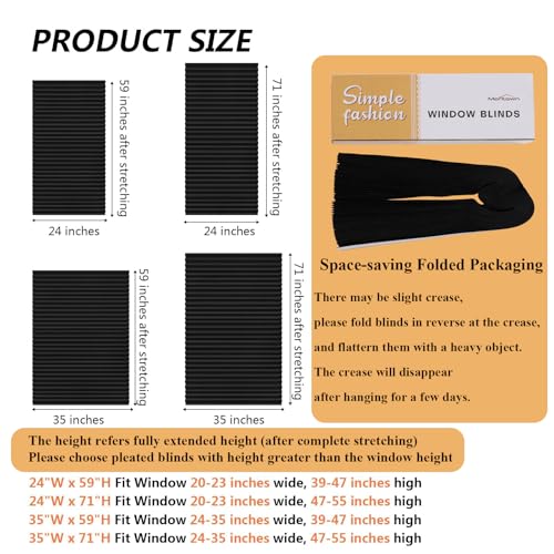 Cordless No Drill Stick On Window Shades - Cut to Size Pleated Blinds