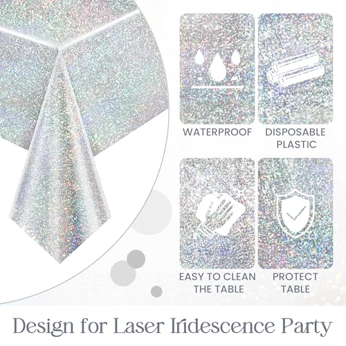 Just Shimmer Silver Holographic Disco Tablecloth 40x108 inch for Parties & Events
