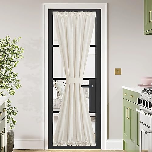NICETOWN 80 inches Sidelight Door Curtains for French Door Linen Sheer Window Panels for Kitchen Patio Glass Adjuatble Curtains with Tieback, 26 x 80 Inches, 1 Panel, Linen