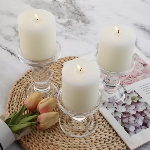 Clear Glass Taper Candle Holder Set of 3 - Elegant Table Centerpiece Decor
