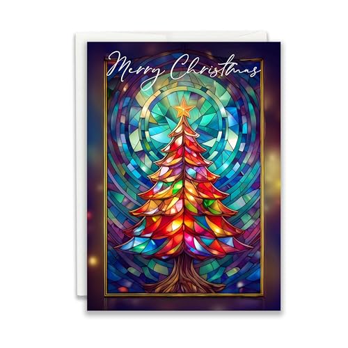 JBH Creations Stained Glass Tree Christmas Cards – Pack of 24 with Envelopes