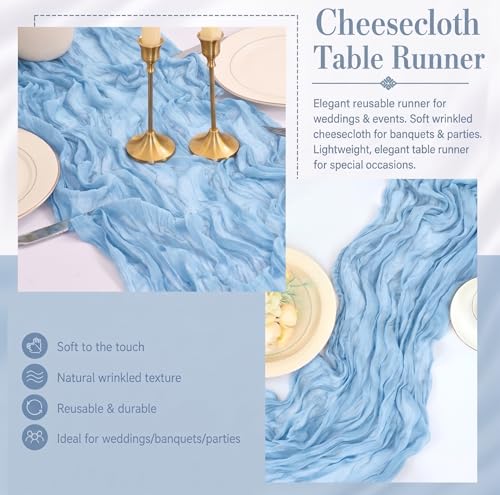 6 Pack Light Blue Cheesecloth Table Runner 17x108 Inch Boho Gauze Decor