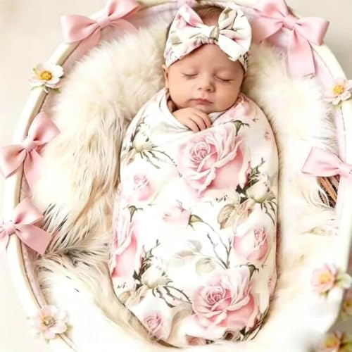 Galabloomer Floral Newborn Swaddle Blanket & Matching Headband Set