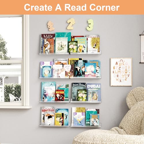 Clear Acrylic Floating Wall Shelves 15 Inch 16 Pack Storage Organizer