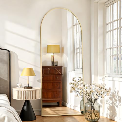 Arched Full Length Floor Mirror 64"x21" with Stand & Aluminum Frame