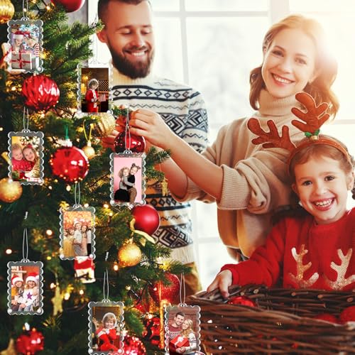 Bucherry 6 Pack Christmas Clear Acrylic Photo Frame Ornaments 2"x 3" Mini Hanging Picture Frame Ornaments Small Wave Scalloped with String for Christmas Tree Photo Decoration Xmas Party