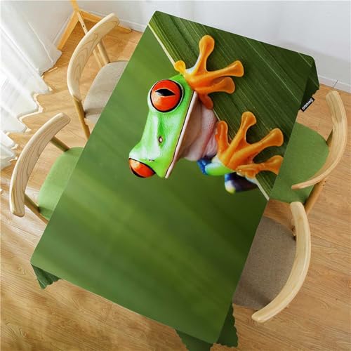 Swono 52x70 Inch Tree Frog Tablecloth Tropical Leaves Animal Design Waterproof Polyester