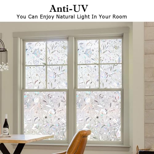 Rainbow Privacy Window Film - Stained Glass Static Cling (17.5" x 78.7")