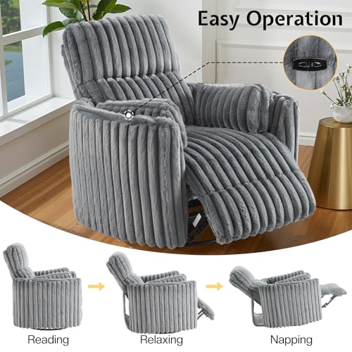 Oversized Swivel Rocking Nursery Recliner Chair with USB and Corduroy