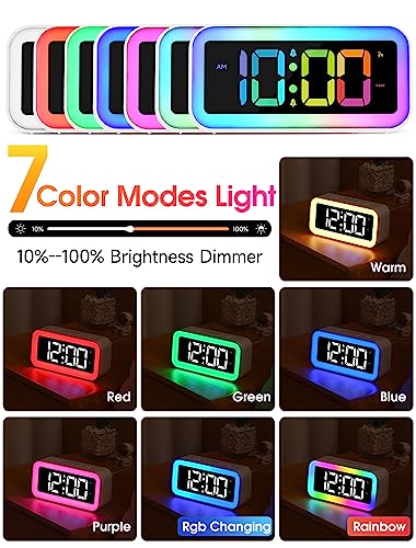 Cute Pink Digital Alarm Clock with RGB Night Light & USB Charger