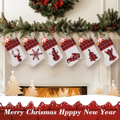 Asisca 100 Pack Mini Christmas Stockings 7.8'' Red Black Buffalo Plaid Holiday Decor