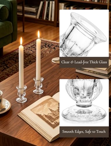 Inweder 20Pcs Clear Glass Candle Holders Taper Candle Stand Bulk