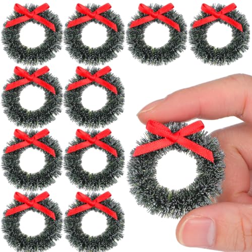 Mini Christmas Wreaths with Bows - 20 Pack, 1.6 Inch Holiday Decorations