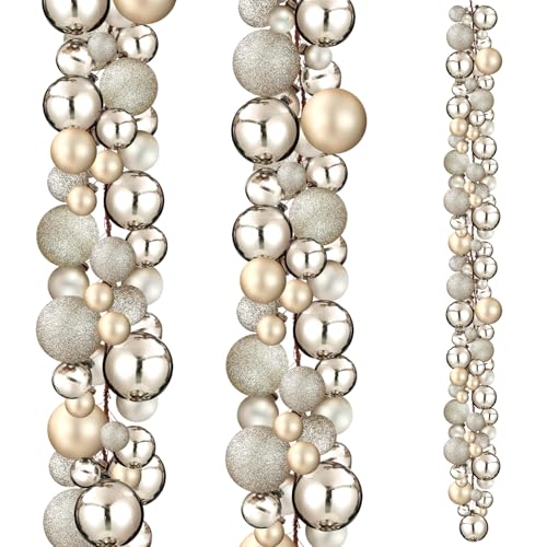 Champagne Gold Christmas Ball Garland, 6 ft Holiday Ornament Garland (2 Pack)
