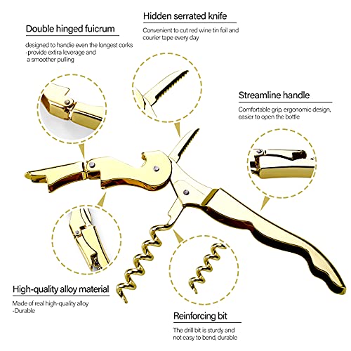 Gold Waiters Corkscrew Professional Wine Opener with Foil Cutter & Bottle Opener - All-in-One Stainless Steel Wine Key for Restaurants & Travel - 1 Pack