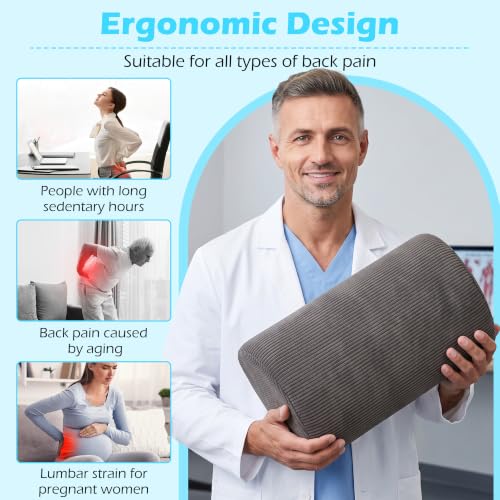 Memory Foam Lumbar Support Pillow for Office & Travel Use - Gray