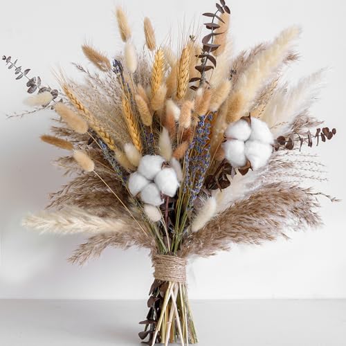 Natural Dried Flower Bouquet with Pampas Grass & Eucalyptus for Boho Home Decor