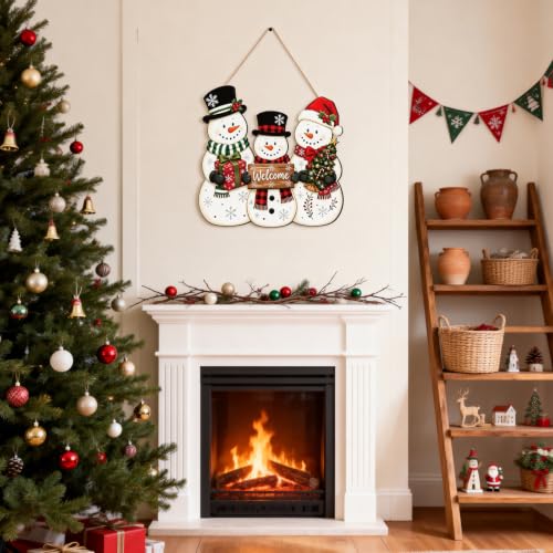 MUOUAKATE Snowman Christmas Wreath Holiday Decor Wall Hanging - Snowman