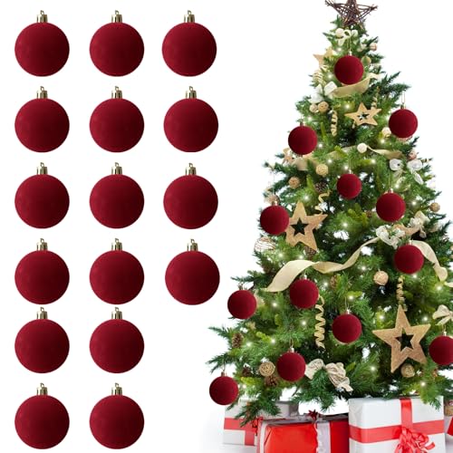 Roiosge Red Velvet Christmas Balls - 16 Pack 3.15 Inch Holiday Ornaments