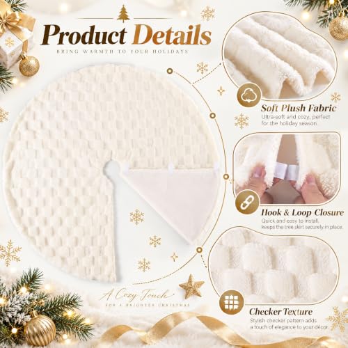 Fanqisi Beige 48 Inch Christmas Tree Skirt Faux Fur Plaid Plush