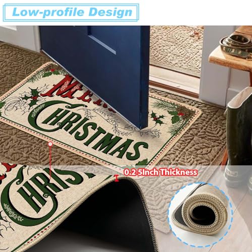 Merry Christmas Doormat 17x36in | Non-Slip Indoor/Outdoor Front Door Mat - Burlap Backing