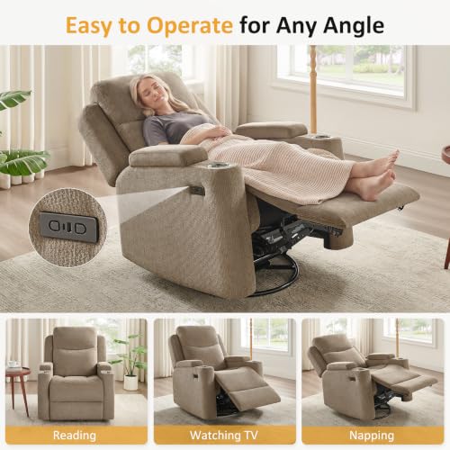 Power Nursery Glider Rocking Chair, Chenille Swivel Recliner with USB Ports