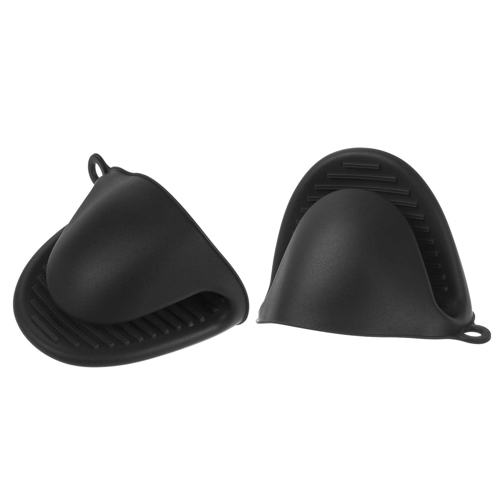 HARFINGTON 2pcs Thickened Mini Oven Gloves, Heat Resistant Silicone Oven Mitts Finger Pinch Grips Pot Holder for Kitchen, Cooking, Baking, BBQ Heat Resistant Gloves, Black