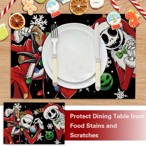 Christmas Jack Placemats Set of 4 - 12x18in Burlap Polyester, Reusable
