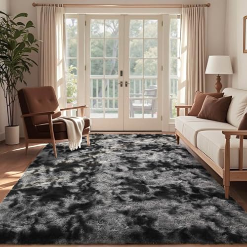 6x9 Ft Shag Area Rug, Ultra Soft Fluffy Tie-Dyed Carpet for Living Room