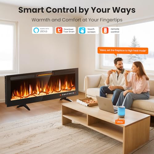 36-Inch Smart Electric Wall Fireplace Heater with WiFi Voice Control