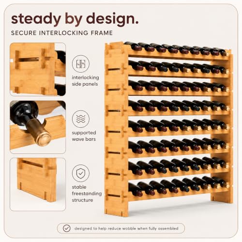 72-Bottle Bamboo Wine Rack, 8-Tier Stackable Freestanding Shelf