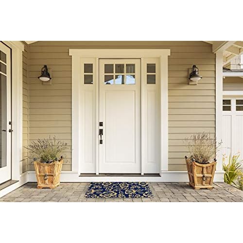 DII Floral Design Collection Natural Coir Doormat, 17x29, Blue Peonies