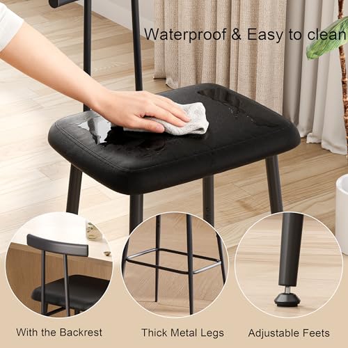 Industrial Matte Black Bar Stools with PU Cushioned Seat - Set of 2