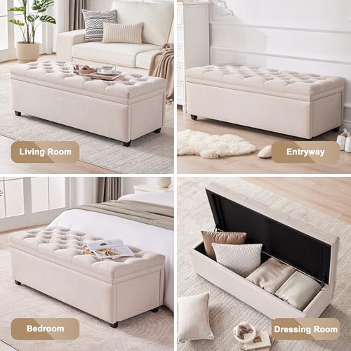 50-Inch Tufted Storage Ottoman Bench with Faux Leather Upholstery