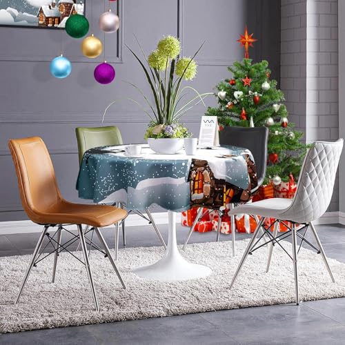 VVA 50 Inch Round Christmas Tablecloth with Santa Sleigh Snow Scene - Vintage Grey