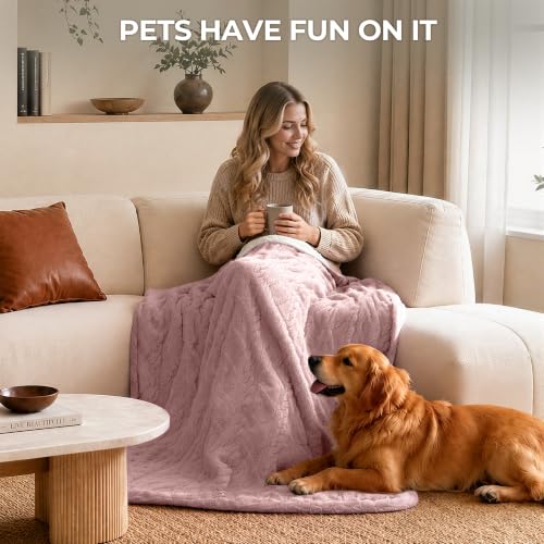Soft Heated Throw Blanket 50''x60'', Pink - Auto Shut-Off & Fast Heating