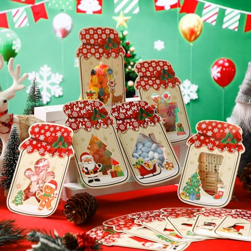 48 Christmas Mason Jar Gift Card & Treat Bag Set with Holiday Patterns