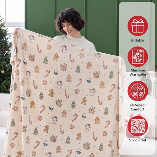 Sushing Confections Grain Fleece Christmas Throw 60x70 Inches Soft Plush Cozy Decor