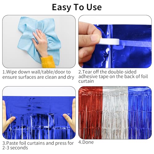 Patriotic Red White and Blue Tinsel Foil Fringe Curtain Backdrop - 2 Pack