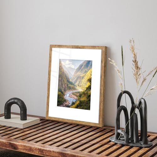 16x20 Rustic Brown Wood Picture Frame Set of 2 with Mat for 11x14 Photo