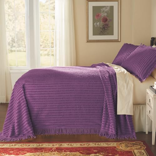 Chenille Cotton Bedspread - Full Size, Burgundy Color