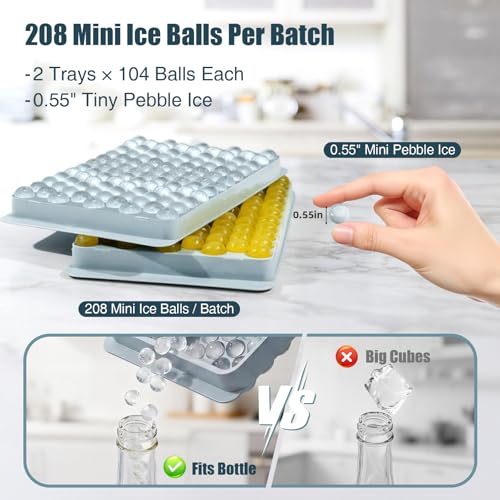 Mini Pebble Ice Cube Trays with Lid and Storage Bin - 2 Pack with Scoop