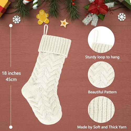 18-Inch Cable Knitted Christmas Stockings - 6 Pack Rustic Holiday Decor