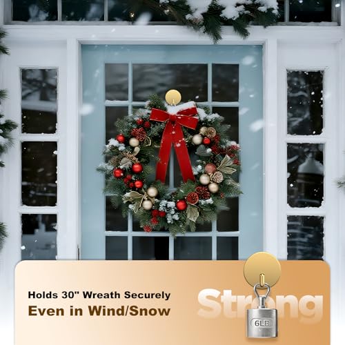 Heavy-Duty Adhesive Wreath Hanger 2-Pack - Front Door Metal Hook, Gold