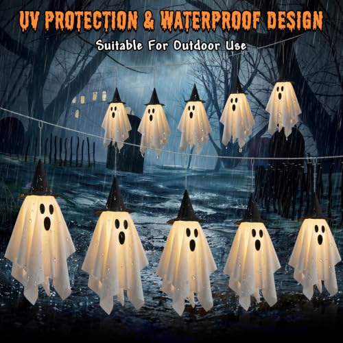 12.5ft Halloween Ghost String Lights with Hats - 8 Modes LED Garland