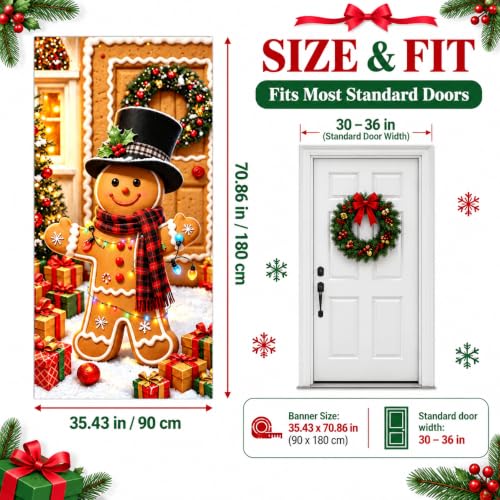 Gingerbread Door Cover for Christmas - 35.4 x 70.9 in Front Door Banner