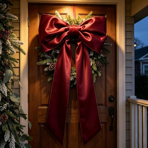 Large Satin Christmas Tree Topper Bow – Wine Red Velvet, 16in Ribbon